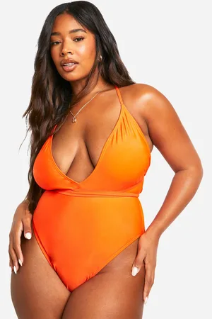 Boohoo Womens Plus Plunge Tie Waist Swimsuit - - 16