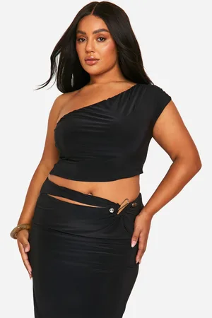 Boohoo Womens Plus Double Layer Slinky Asymmetric Bardot Top - - 16
