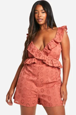 Boohoo Womens Plus Ruffle Broderie Playsuit - - 16