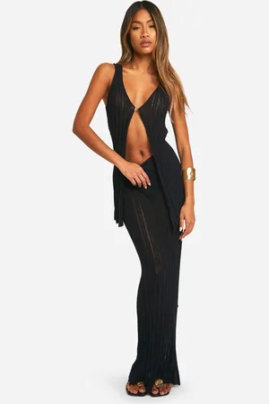 Boohoo Womens Crochet Waistcoat And Maxi Skirt Knitted Set - - 14