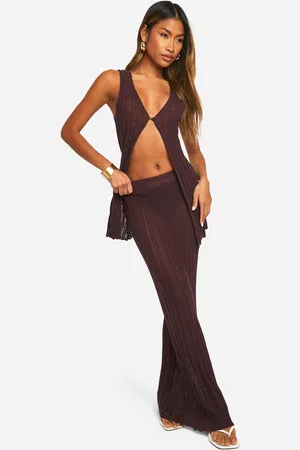 Boohoo Womens Crochet Waistcoat And Maxi Skirt Knitted Set - - 14