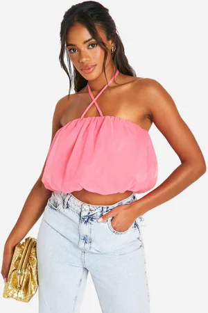 Boohoo Womens Puffball Halterneck Organza Crop Top - - 12