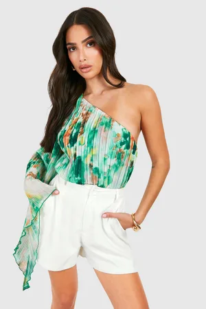 Boohoo Womens Petite Pleated Wide Angel Sleeve Bodysuit - - 6