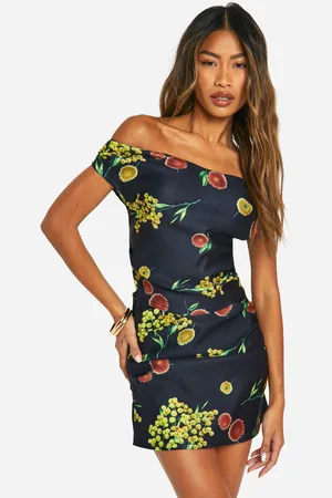 Boohoo Womens Off The Shoulder Printed Ruched Top - - 6
