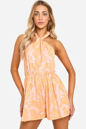 Boohoo Womens Printed Linen Look Playsuit - - 10