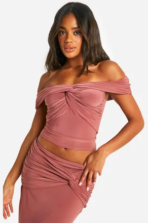 Boohoo Womens Double Slinky Knot Front Bardot Crop - - 14