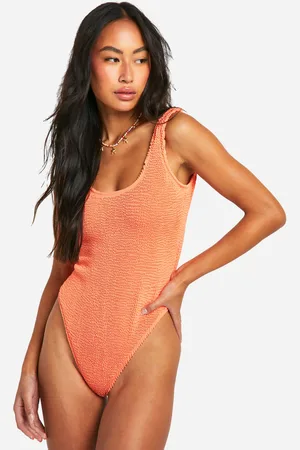 Boohoo Womens Premium Crinkle Scoop Neck Swimsuit - - 6