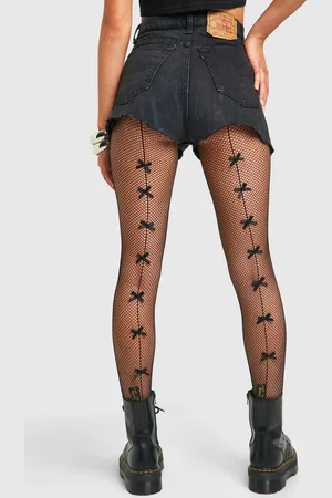 Boohoo Womens Bow Seam Detail Fishnet Tights - - One Size