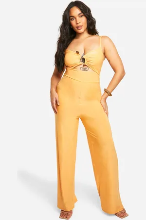 Boohoo Womens Plus Slinky Ruched Front Wide Leg Jumpsuit - - 16