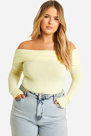 Boohoo Womens Plus Bardot Ruched Long Sleeve Top - - 28