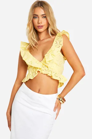 Boohoo Womens Broderie Ruffle Plunge Crop Top - - 10