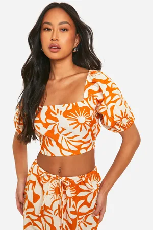 Boohoo Womens Printed Back Tie Detail Milkmaid Top - - 10