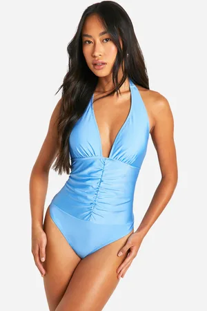 Boohoo Womens Tummy Control Ruched Halterneck Swimsuit - - 6
