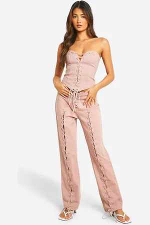Boohoo Womens Lace Up Detail Straight Leg Jeans - 12