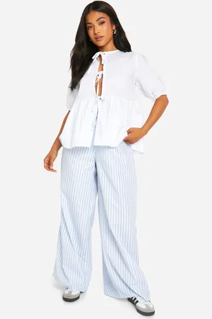 Boohoo Womens Petite Contrast Stripe Drawcord Waist Wide Leg Trouser - - 6