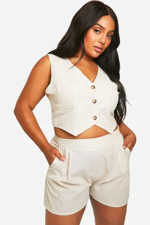 Boohoo Womens Plus Pinstripe Linen Look Waistcoat & Relaxed Fit Shorts - - 22
