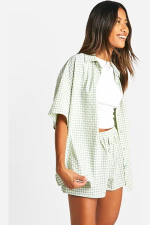 Boohoo Womens Gingham Boxy Short Sleeve Shirt - - 6