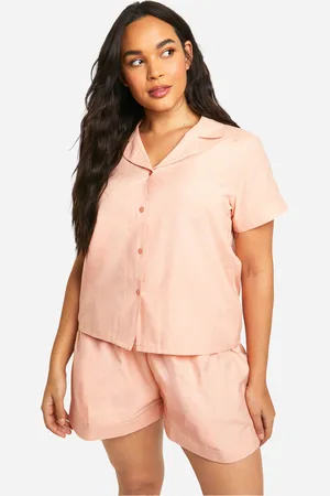 Boohoo Womens Plus Poplin Short Sleeve Shirt And Short Pyjama Set - - 16
