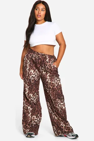 Boohoo Womens Plus Leopard Woven Wide Leg Trouser - - 16
