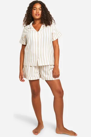 Boohoo Womens Plus Cotton Stripe Shirt And Short Pyjama Set - - 16