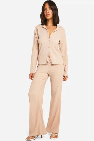 Boohoo Womens Textured Fitted Shirt & Flared Trousers - - 6