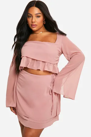 Boohoo Womens Plus Chiffon Ruffle Hem Long Sleeve Top - - 16