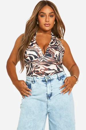 Boohoo Womens Plus Animal Print Onion Skin Plunge Top - - 16