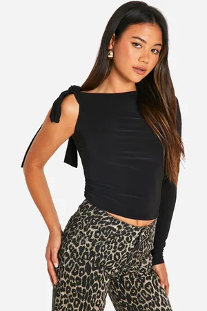 Boohoo Womens Double Layer Slinky Knot Detail One Sleeve Top - - 12