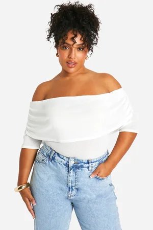 Boohoo Womens Plus Bardot Ruched Top - - 16