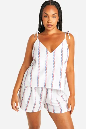 Boohoo Womens Plus Cotton Poplin Multi Stripe Cami And Short Pyjama Set - - 26
