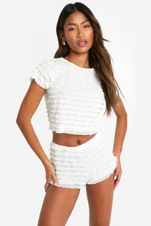 Boohoo Womens Ruffle Cap Sleeve Top And Ruffle Booty Short - - 14