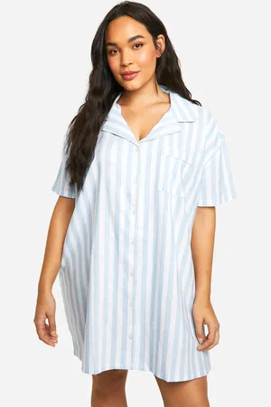 Boohoo Womens Plus Short Sleeve Cotton Stripe Nightshirt - - 18