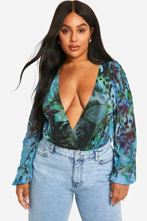 Boohoo Womens Plus Animal Wrap Mesh Bodysuit - - 28