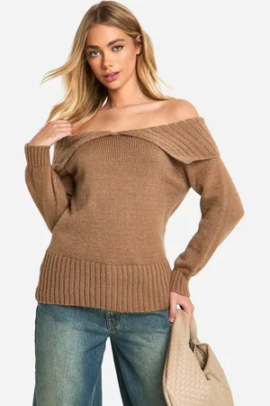 Boohoo Womens Oversized Bardot Knitted Collar Jumper - - S