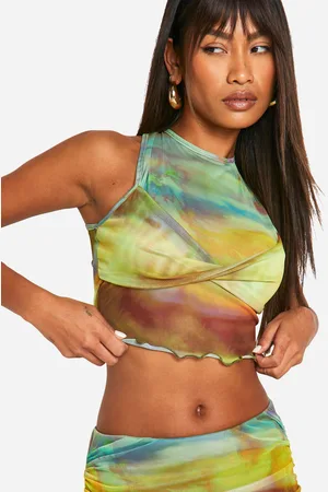 Boohoo Womens Printed Mesh Twist Front Racer Top - - 12