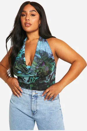 Boohoo Womens Plus Animal Mesh Cowl Bodysuit - - 28