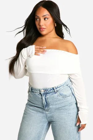 Boohoo Womens Plus Bardot Ruched Long Sleeve Top - - 26