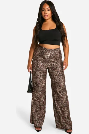 Boohoo Womens Plus Leopard Print Woven Stretch Wide Leg Trousers - - 16