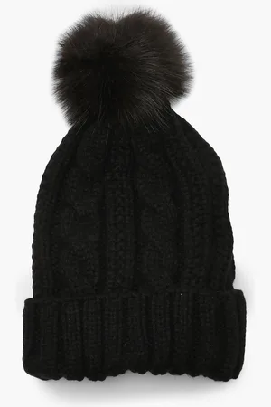 Boohoo Womens Cable Knit Faux Pom Beanie - - One Size