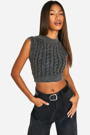 Boohoo Womens Acid Wash Cable Knit Vest - - S