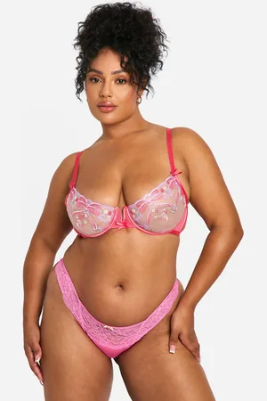 Boohoo Womens Bow Embroidered Underwire Balcony Bra - - 34Dd