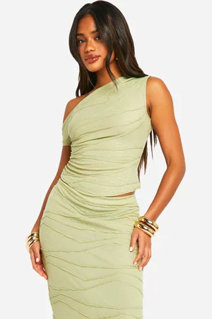 Boohoo Womens Textured Asymmetric Ruched Side Top - - 6