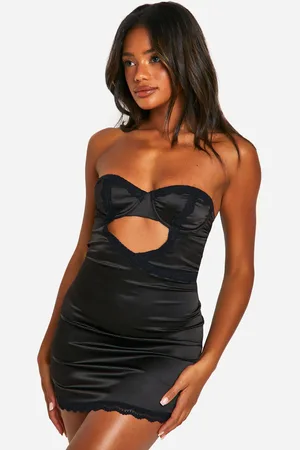 Boohoo Womens Satin And Lace Trim Babydoll - - L