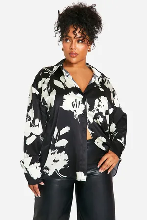 Boohoo Womens Plus Floral Mono Oversized Shirt - - 16