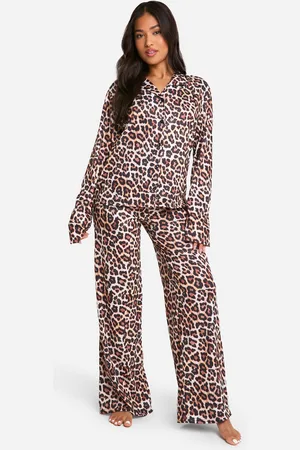 Boohoo Womens Petite Leopard Print Long Sleeve Shirt & Trousers Pyjama Set - - 6