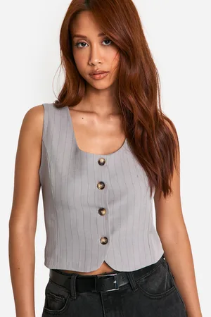 Boohoo Womens Pinstripe Square Neck Crop Waistcoat - - 6