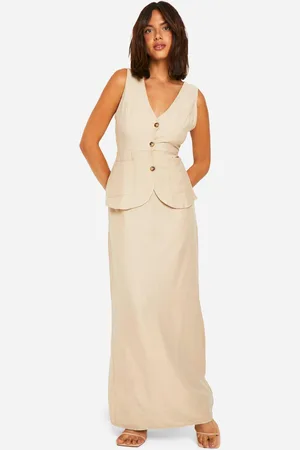 Boohoo Womens Linen Look Waistcoat & Column Maxi Skirt - - 6