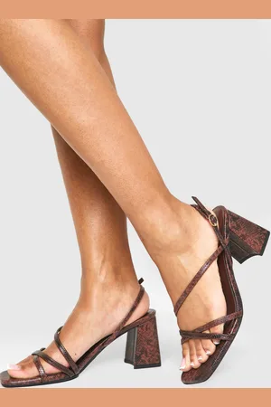 Boohoo Womens Wide Fit Croc Mid Block Slingback 2 Part Heels - - 4