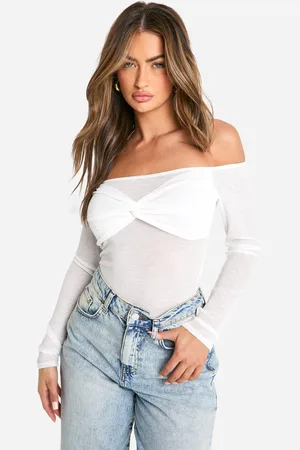 Boohoo Womens Ribbed Bardot Twist Front Top - - 6