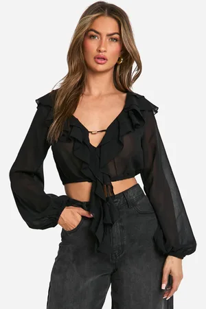 Boohoo Womens Chiffon Gold Detail Crop Blouse - - 8